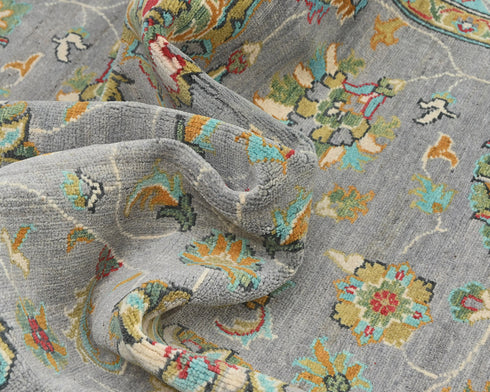 8x10 Gray Kuba Afghan Hand Knotted Wool Area Rug